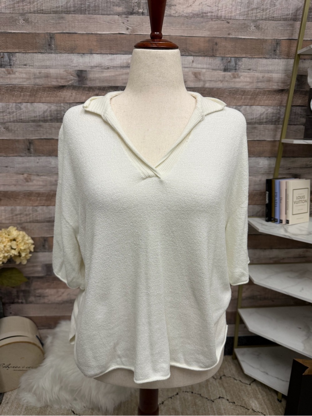 Barefoot Dreams white terry cloth polo shirt medium